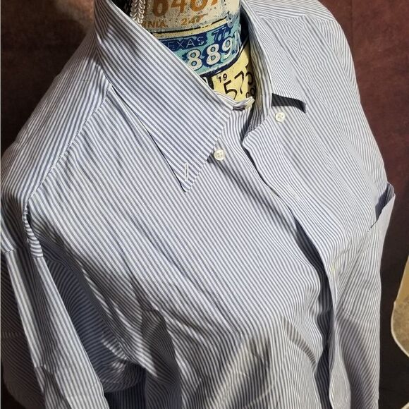 Brooks Brothers mens blue/white striped button up - Picture 4 of 7